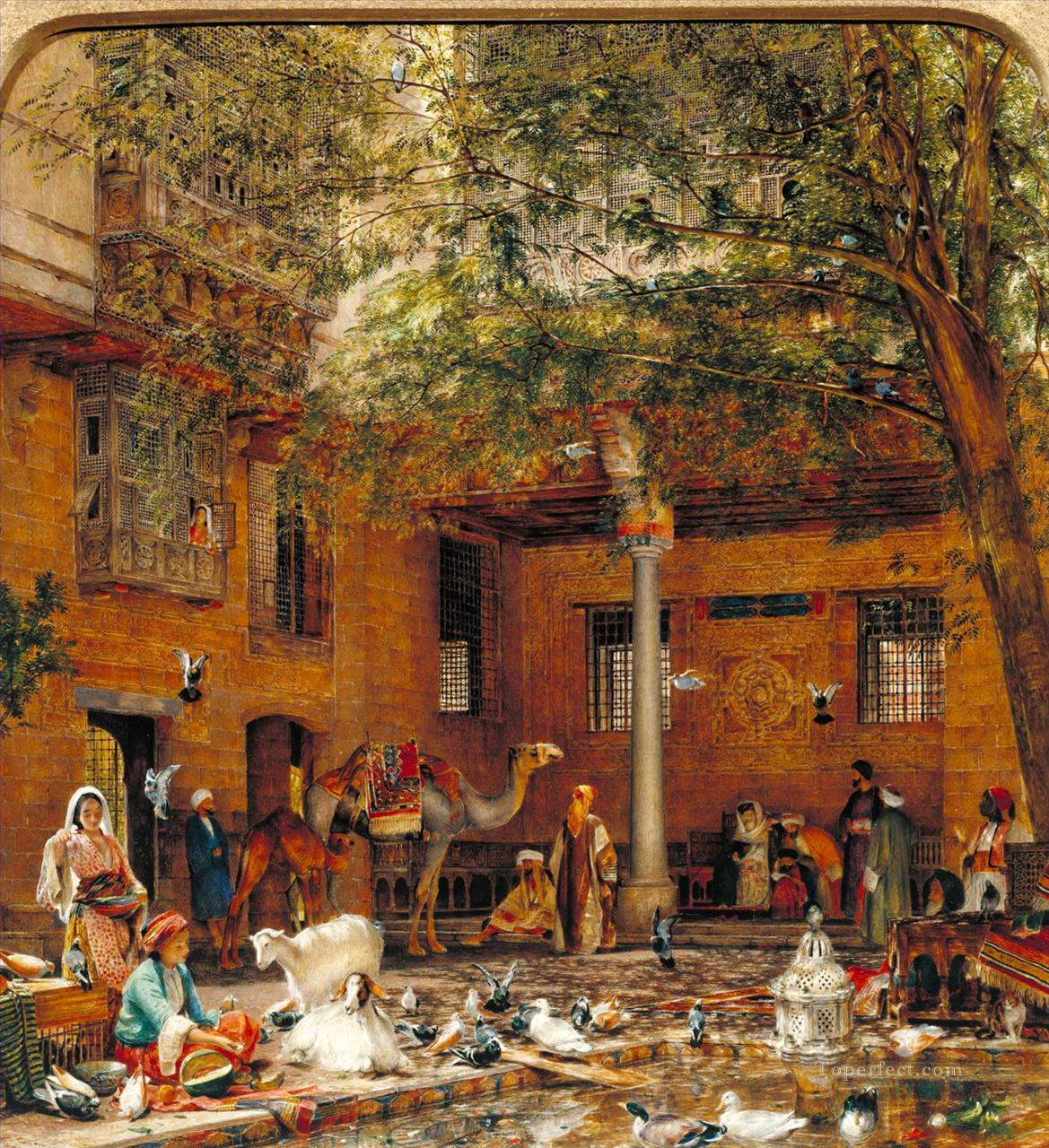 Study for The Courtyard of the Coptic Patriarchs House in Cairo John Frederick Lewis Arab Oil Paintings